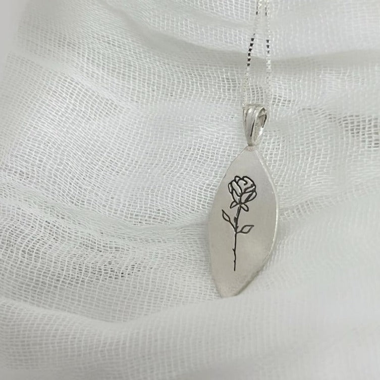 Sterling Silver Rose Necklace |  Hebrew Inscribed Pendant Necklace | - AlmaJewelryShop