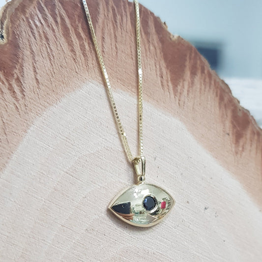 Elegant Enigma – Eye-shaped Gold Necklace - AlmaJewelryShop