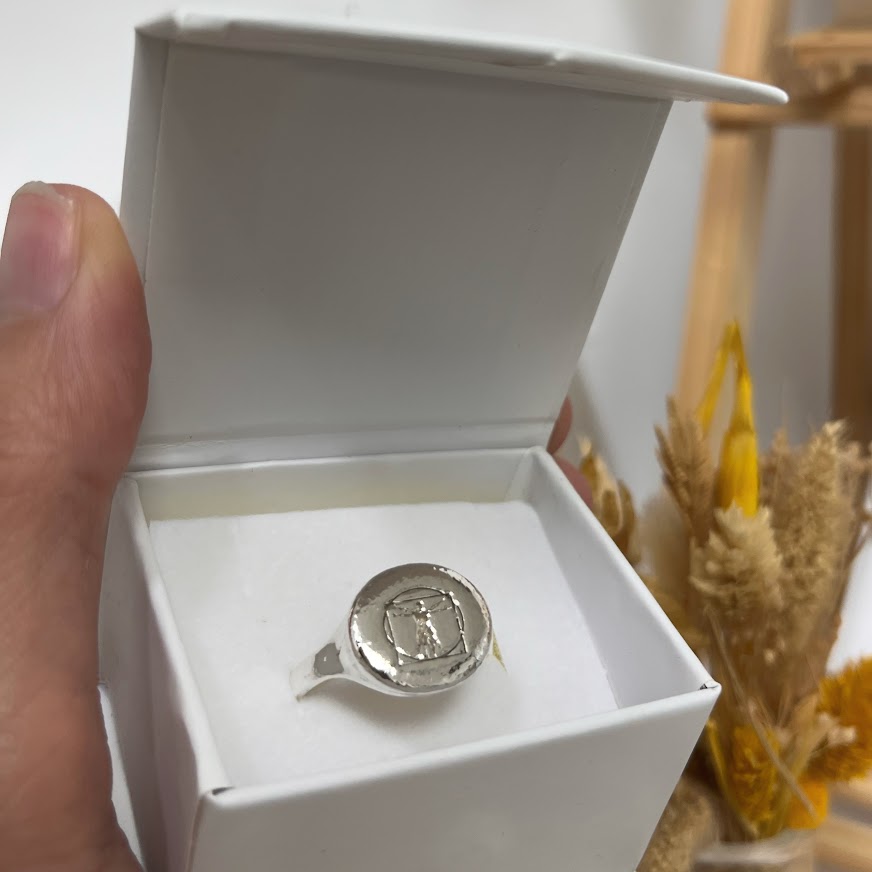 Sterling Silver Vitruvian Man Signet Ring  925 Sterling Silver  |  Minimalist Delicate Jewelry - AlmaJewelryShop
