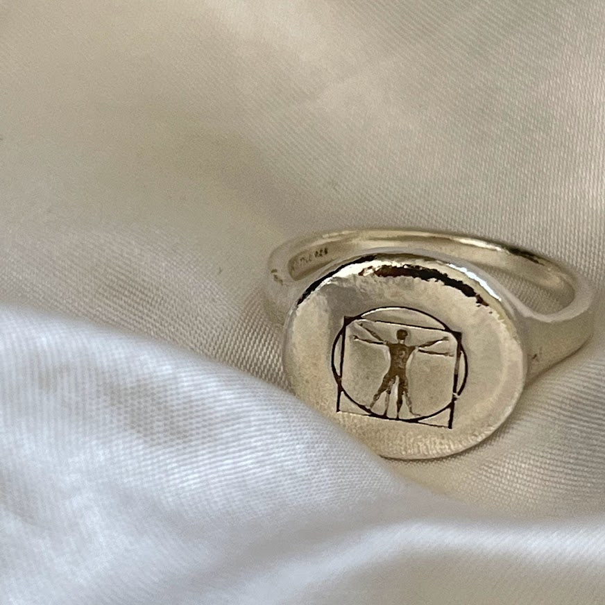 Sterling Silver Vitruvian Man Signet Ring  925 Sterling Silver  |  Minimalist Delicate Jewelry - AlmaJewelryShop