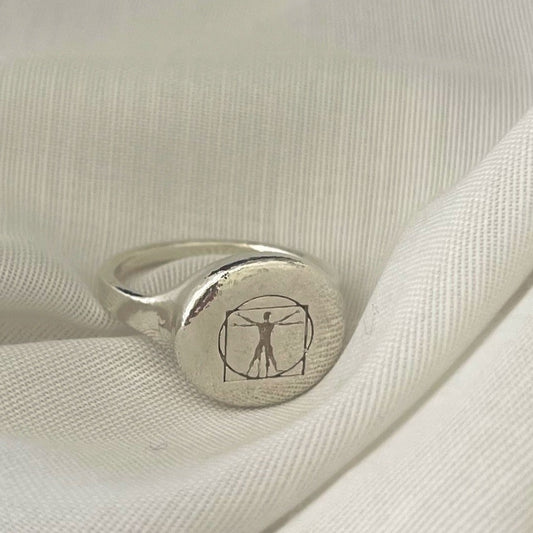 Sterling Silver Vitruvian Man Signet Ring  925 Sterling Silver  |  Minimalist Delicate Jewelry - AlmaJewelryShop