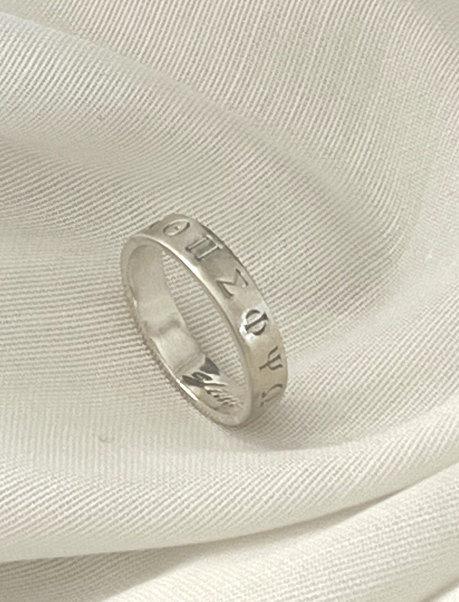 Silver band  ring inscribed with Greek letters - AlmaJewelryShop