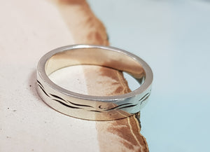 Waves Ring, Sterling Silver Men Ring, Name ring, silver ring, Personalized Ring, design ring - AlmaJewelryShop Online boutique for gold and silver jewelry 
