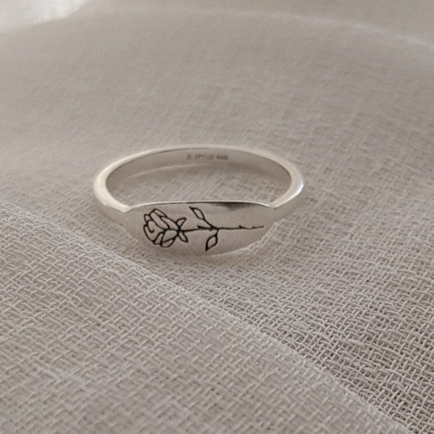 Sterling Silver Rose Design Band Ring