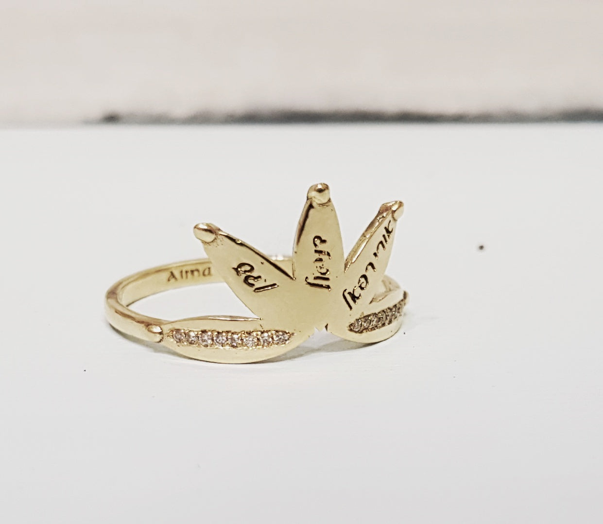 Diamond  Flower Ring | Delicate SOLID 14k Gold Flower Ring | Hand Carved Flower Ring | Dainty Botanical Jewelry - AlmaJewelryShop Online boutique for gold and silver jewelry 
