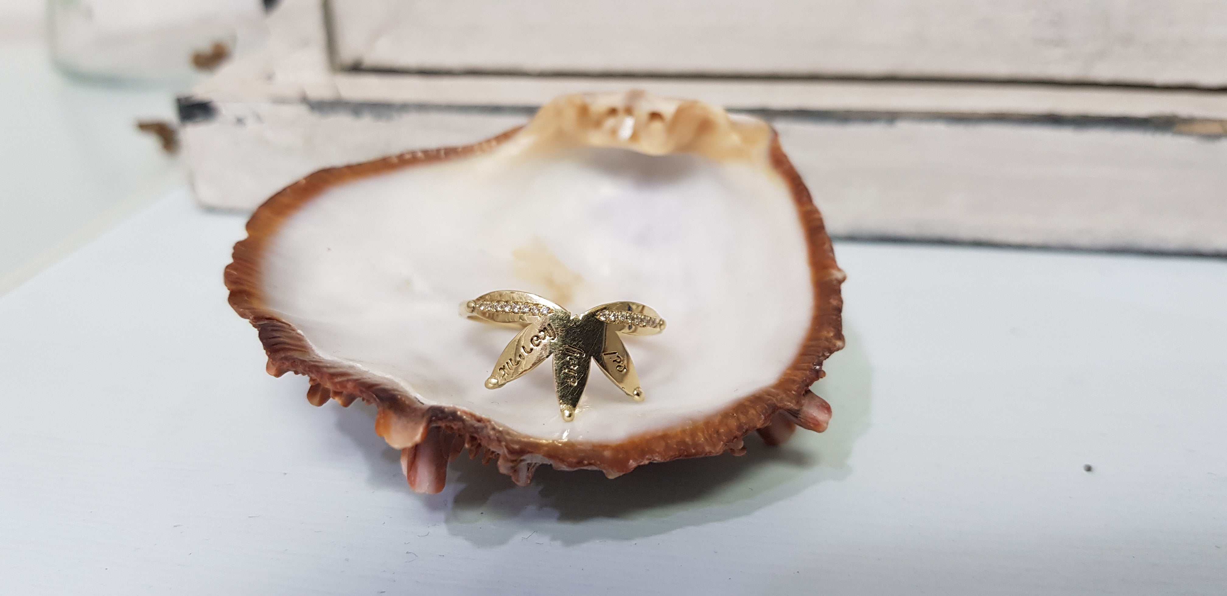 Diamond  Flower Ring | Delicate SOLID 14k Gold Flower Ring | Hand Carved Flower Ring | Dainty Botanical Jewelry - AlmaJewelryShop Online boutique for gold and silver jewelry 