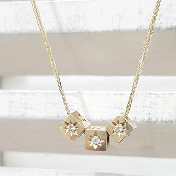 Diamond Solitaire Name Necklace in 14k Solid Gold geometric diamond gold necklace - AlmaJewelryShop Online boutique for gold and silver jewelry 