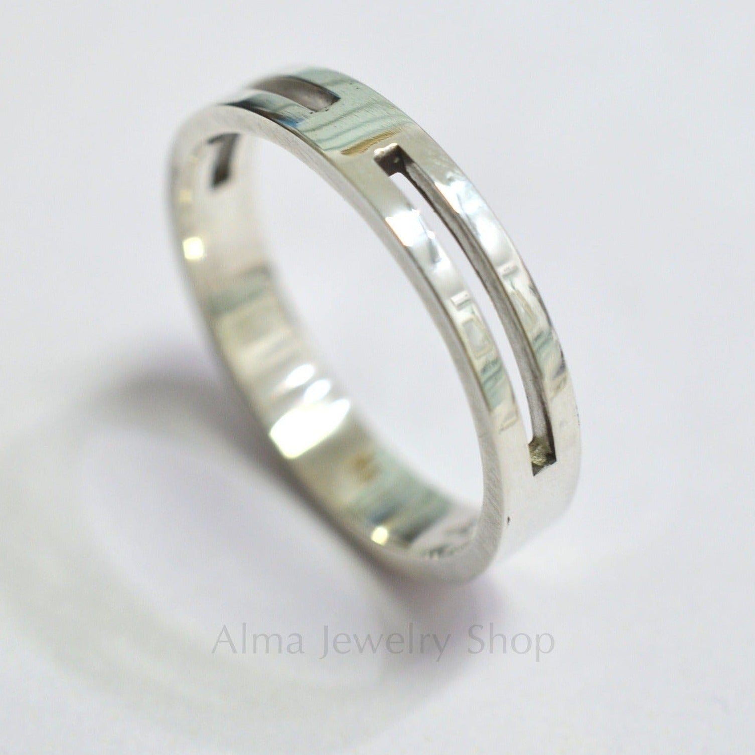 Men Simple Ring, Sterling Silver Wave Ring, Name ring, silver ring