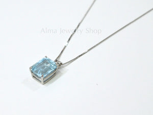 Delicate Aquamarine Pendant with white 14K Gold necklace - AlmaJewelryShop Online boutique for gold and silver jewelry 